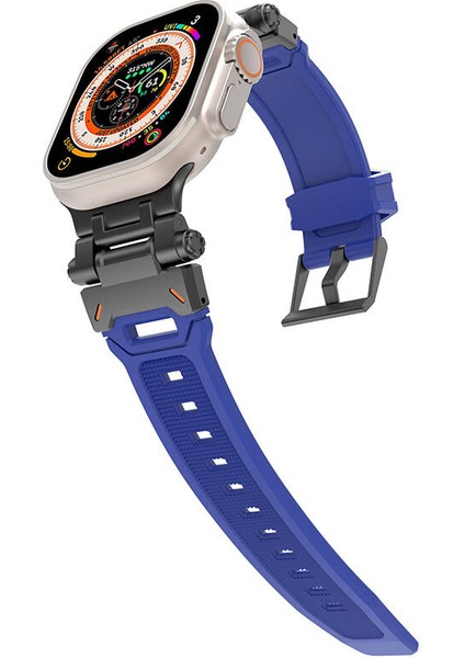 Apple Watch Series 3 4 5 44MM Kordon Metal Bağlantılı Tokalı Silikon Kayış KRD108 Lacivert fiyatları