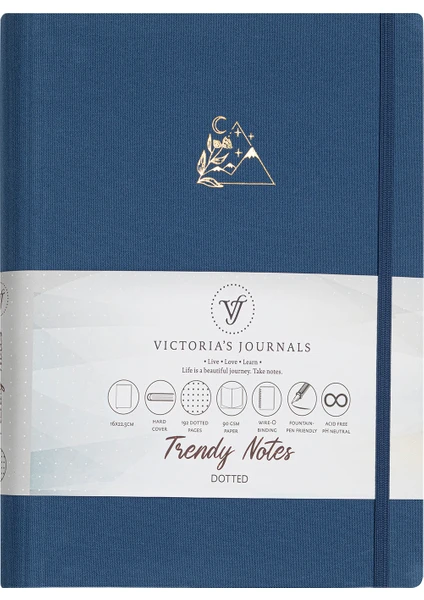 Victoria's Journals Canvas Gizli Spiralli Yaldızlı Sert Kapak Noktalı Defter, 16X22,5 Cm, Mavi