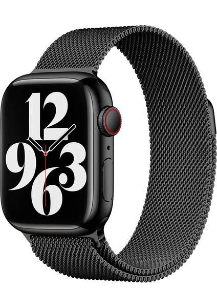Apple Watch Se 2 2023 44MM Kordon Hasır Metal Örgülü Ayarlanabilir BAND01 Siyah