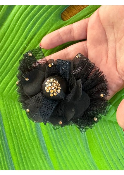 11X11 cm Tüllü Tasarım Çiçek Iğneli Broş Yaka Iğnesi Türban Iğnesi