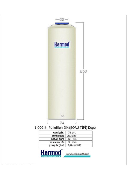 1000 Litre Polietilen Dikey Su Deposu (Boru Model)