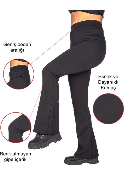 Kadın Yüksek Bel Ispanyol Paça Çelik Interlok Tayt Pantolon