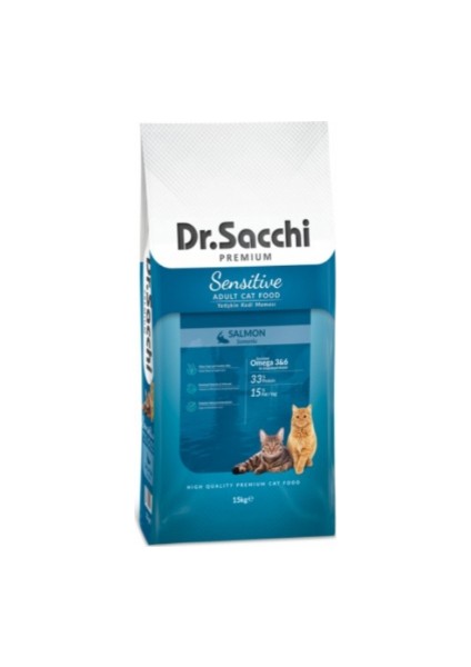 Dr. Sacchi Premium Sensitive Somonlu Yetişkin Kedi Maması 15 kg