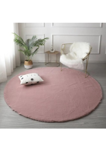 Tavşan Tüyü Yuvarlak Peluş Pembe