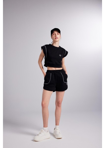 Crop Kesim Kontrast Dikişli rhode tshirt Siyah modelleri