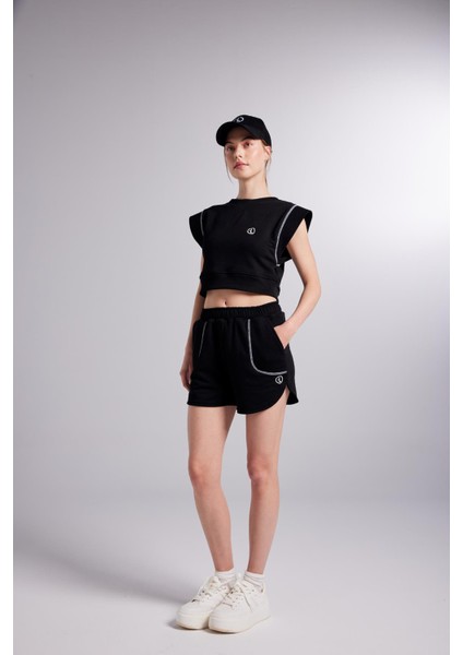 Crop Kesim Kontrast Dikişli rhode tshirt Siyah indirimleri