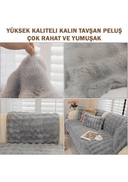 Kalın Tavşan Peluş Üç Kişilik Koltuk Örtüsü ( 80*190CM ) Sadece Oturma Alanı Için fırsatları