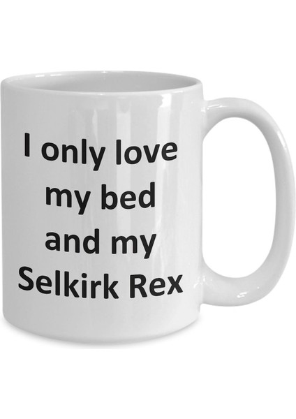 Komik Selkirk Rex Kupa - Yatağımı Seviyorum ve Selkirk Rex Kedi Kahve Fincanı - Ingilizce Kahve Kupa