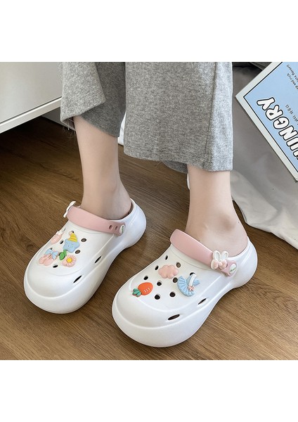 Kalın Tabanlı Eva Crocs Kadın Yaz Giyim Platformu Tabanlı Baotou Yarı Sürükleme Kaymaz Moda Yükseltme Plaj Sandalet (Yurt Dışından)
