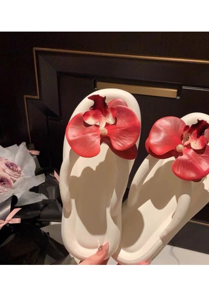 Ins Tarzı Phalaenopsis Çiçek Parmak Arası Terlik Yaz Gündelik Sandaletler Deniz Kenarı Seyahat Plaj Ayakkabıları Kadın Ayakkabıları (Yurt Dışından)