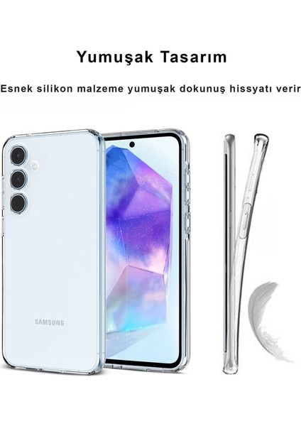 Samsung Galaxy A55 Kılıf Şeffaf Kamera Korumalı Esnek Yumuşak Silikon