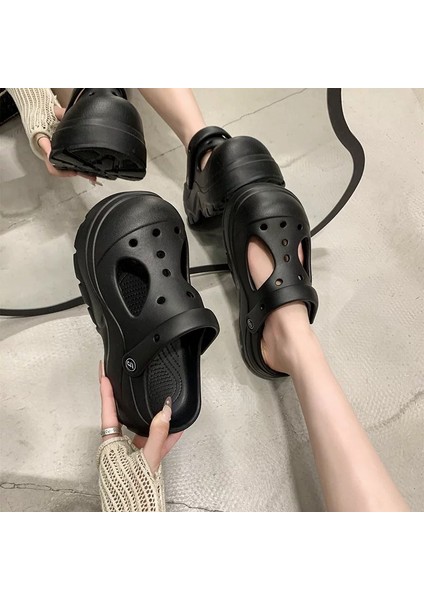 2024 Yeni Yaz Kadın Croc Ayakkabı, Şık ve Çok Yönlü Dış Giyim, Öğrenci Caddesi Kalın Tabanlı Mary Jane Sandalet (Yurt Dışından)