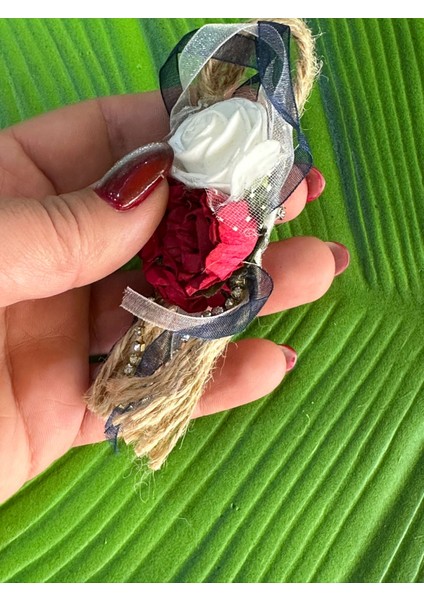 8x5 cm Tasarım Hasır ve Çiçekli Yaka Iğnesi Türban Iğnesi Broş