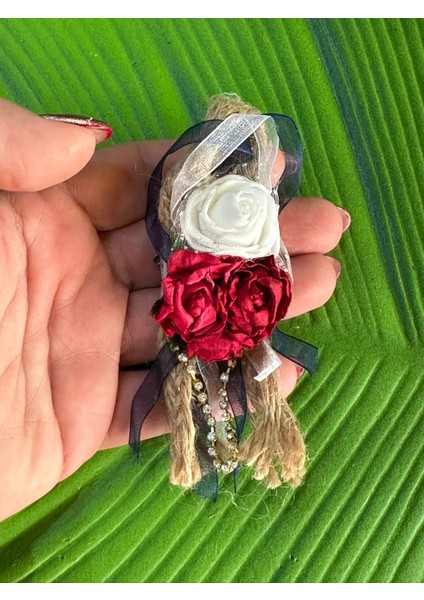 8x5 cm Tasarım Hasır ve Çiçekli Yaka Iğnesi Türban Iğnesi Broş