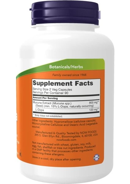 Dopa Mucuna Standardized Extract With Naturally Occurring 15% L-Dopa 180 Kapsul