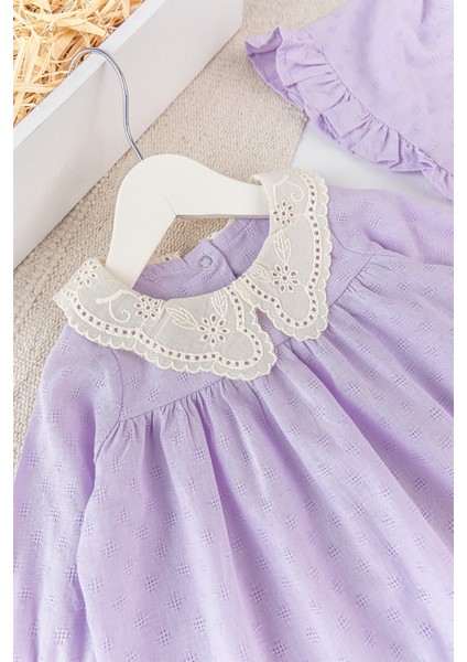 Güpür Yakalı Uzun Kollu Şapkalı Kız Bebek Elbise fiyatları