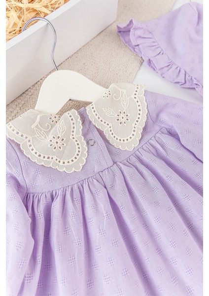 Güpür Yakalı Uzun Kollu Şapkalı Kız Bebek Elbise modelleri