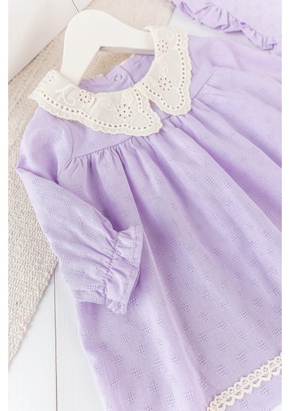 Güpür Yakalı Uzun Kollu Şapkalı Kız Bebek Elbise fırsatları