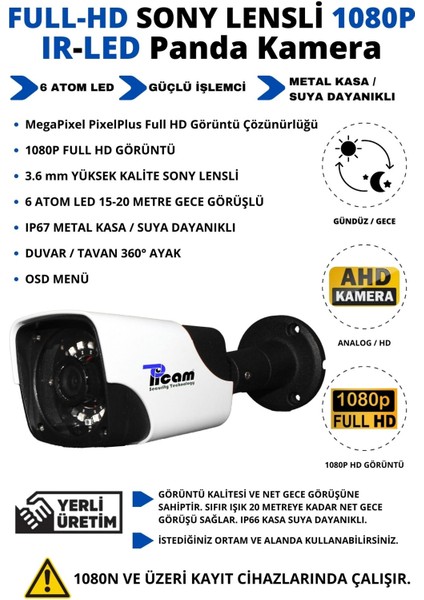 3 Kameralı Metal Panda Kasa Sony Lensli 1080P Full Hd Gece Görüşlü Kamera Seti 320GB Hard Disk -3p