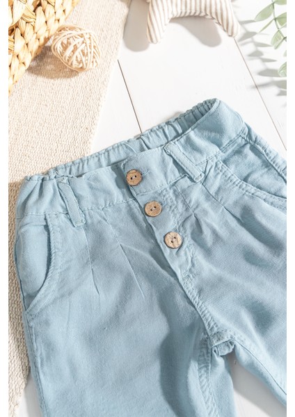 Düğmeli Beli Lastikli Erkek Bebek Keten Pantolon fiyatları