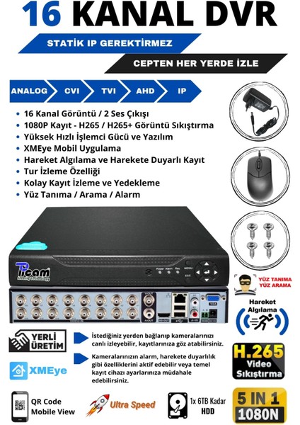 10 Kameralı Metal Panda Kasa Sony Lensli 1080P Full Hd Gece Görüşlü Kamera Seti 250GB Hard Disk -10P