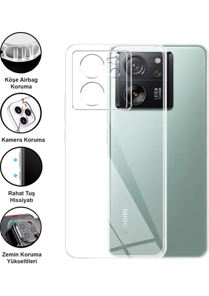 Xiaomi 13T Pro Kılıf Şeffaf Kamera Korumalı Esnek Yumuşak Silikon