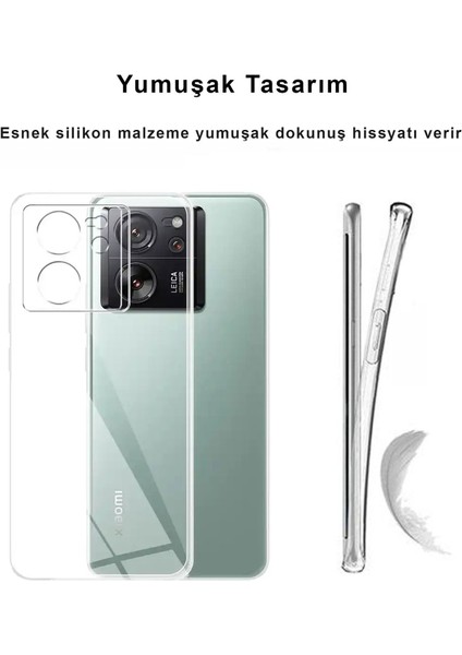 Xiaomi 13T Pro Kılıf Şeffaf Kamera Korumalı Esnek Yumuşak Silikon