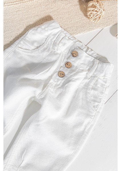 Düğmeli Beli Lastikli Erkek Bebek Keten Pantolon fiyatları