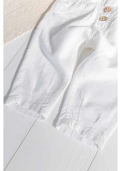 Düğmeli Beli Lastikli Erkek Bebek Keten Pantolon modelleri