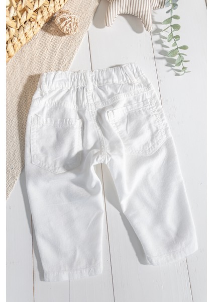 Düğmeli Beli Lastikli Erkek Bebek Keten Pantolon fırsatları