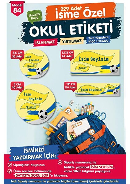 Tuğset Etiket Okul Etiketi Kalem Defter Etiketi Özel Isim Yazılabilen Etiket Seti - Isim Etiketi