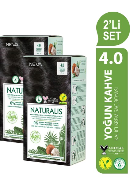 Naturalıs (Vegan) 2'li Set 4.0 Yoğun Kahve Kalıcı Krem Saç Boyası Seti