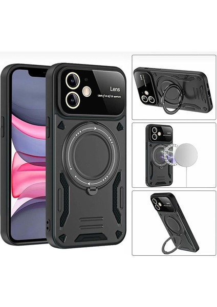 Xiaomi Mi 13T & 13T Pro Kılıf Kamera ve Lens Mercekleri Kaplama Korumalı Metal Dönen Manyetik Halka Standlı Zırh Tank Kapak