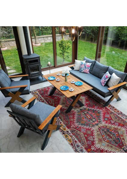 Lotus Alüminyum 3'lü Bahçe Balkon Oturma Grubu Antrasit