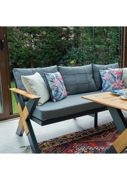 Lotus Alüminyum 3'lü Bahçe Balkon Oturma Grubu Antrasit fırsatları