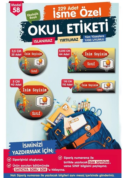 Okul Etiketi Kalem Defter Etiketi Özel Isim Yazılabilen Etiket Seti - Isim Etiketi