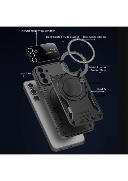 Samsung Galaxy A25 Kılıf Magsafe Dönebilen Halkalı Standlı Kamera Lens Tam Kaplama Korumalı Gold Detaylı Zırh modelleri