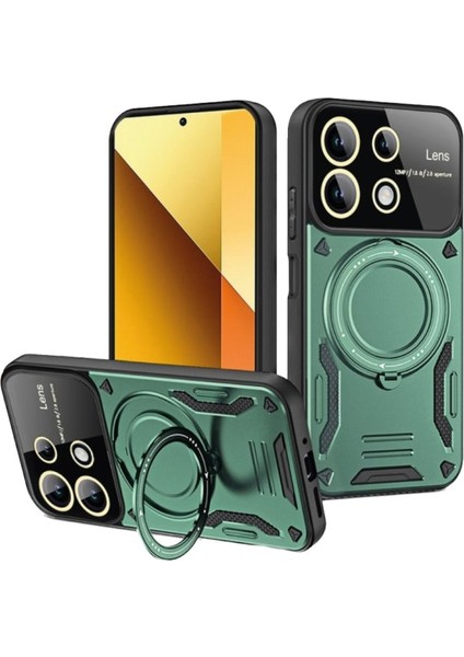 Xiaomi Redmi Note 13 4g Kılıf Magsafe Dönebilen Halkalı Standlı Kamera Lens Korumalı Gold Detaylı Military