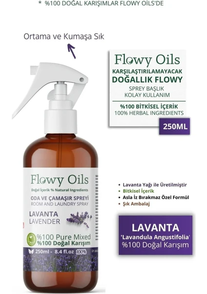 Flowy Oils Doğal Lavanta Oda ve Çamaşır Spreyi Oda Kokusu Natural Lavender Air Freshener 250ML