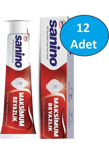Maksimum Beyazlık Diş Macunu Sanino 12 Li Aile Paketi