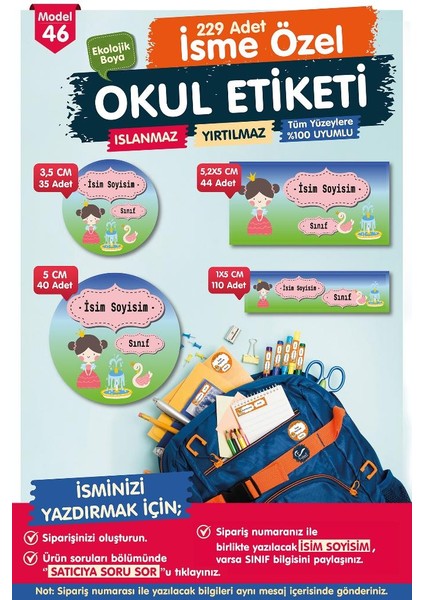 Okul Etiketi Kalem Defter Etiketi Özel Isim Yazılabilen Etiket Seti - Isim Etiketi