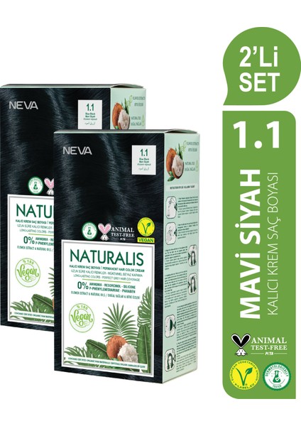 Naturalıs (Vegan) 2'li Set 1.1 Mavi Siyah Kalıcı Krem Saç Boyası Seti