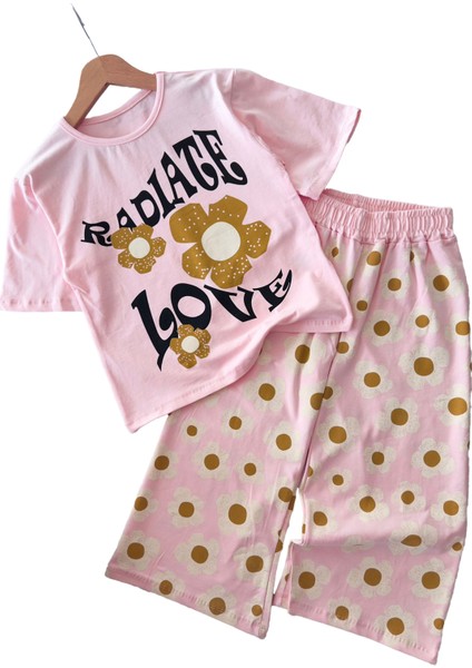 Love Papatya Baskılı Samuray Pantolonlu kız takım - Pembe fiyatları