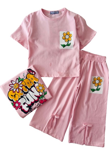 Fun Arka ve Ön Baskılı Yırtmaç Detaylı 2 li takım - Pembe modelleri