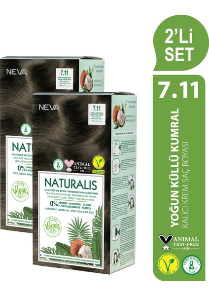 Naturalıs (Vegan) 2'li Set 7.11 Yoğun Küllü Kumral Kalıcı Krem Saç Boyası Seti