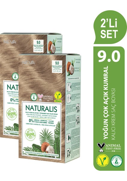 Naturalıs (Vegan) 2'li Set 9.0 Yoğun Çok Açık Kumral Kalıcı Krem Saç Boyası Seti