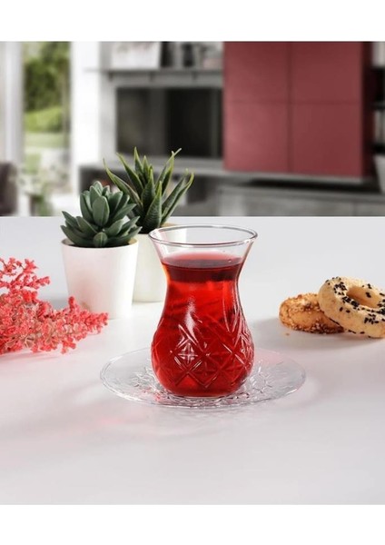 96992 Timeless Desenli 6 Kişilik 12 Parça Cam Çay Bardağı Takımı Seti
