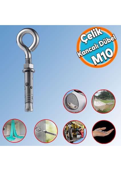 Kancalı Çelik Dübel Hamak Salıncak Boks Torbası Lamba Avize Için Gömlekli Kapalı Ağız Kanca M10