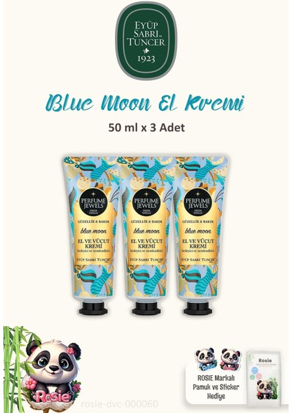 Perfume Blue Moon El ve Vücut Kremi 50 ml 3 Adet ve Rosıe Pamuk