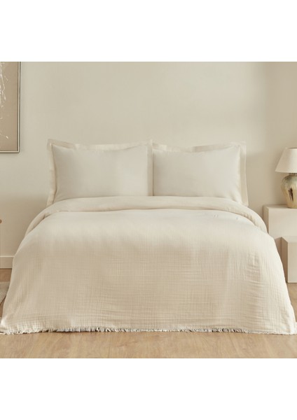 Minel Çift Kişilik Pike Yatak Örtüsü Seti Bej